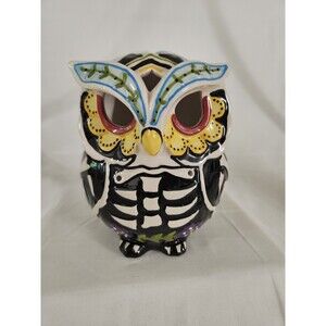 Blue Sky Clayworks Skeleton Owl Tealight Holder Heather Goldminc Dia De Muertos